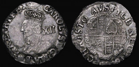 Shilling Charles I Group D, Fourth Bust, type 3a, No inner circles, Reverse: Round garnished shield, S.2791, mintmark Tun, 5.89 grammes, VF/GVF with s...