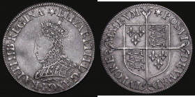 Shilling Elizabeth I Milled Issue, Decorated Dress, Intermediate size, (30mm diameter flan) S.2591 mintmark Star, 6.16 grammes, the obverse slightly u...