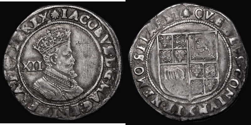 Shilling James I Second Coinage, Fourth Bust S.2655 mintmark Escallop, 5.89 gram...