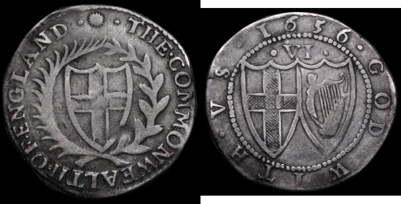 Sixpence 1656 Commonwealth ESC 1492, Bull 204, 2.74 grammes, Fine/Good Fine

 ...