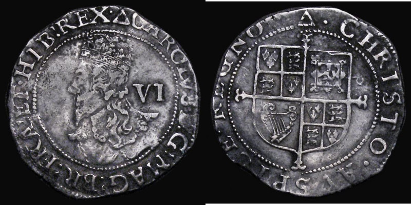 Sixpence Charles I Group E, Fifth 'Aberystwyth' Bust, type 4.2, Obverse with lar...