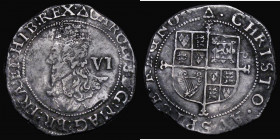 Sixpence Charles I Group E, Fifth 'Aberystwyth' Bust, type 4.2, Obverse with large V1, legend reads MAG BR FRA ET H1B REX (Arabic 1 for I in HIB and A...