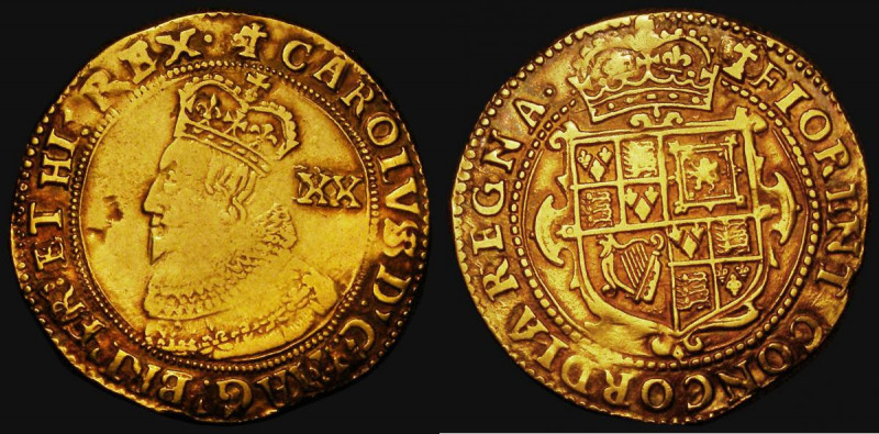 Unite Charles I Group A, Bust 1a, in Coronation robes with flatter single-arched...