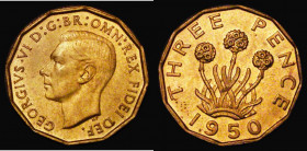 Brass Threepence 1950 Peck 2394 UNC with good, slightly subdued lustre, rare in this high grade

 Estimate: GBP 35 - 65
