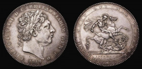 Crown 1818 LVIII ESC 211, Bull 2005 NEF nicely toned, the obverse with a few heavier contact marks

 Estimate: GBP 350 - 450