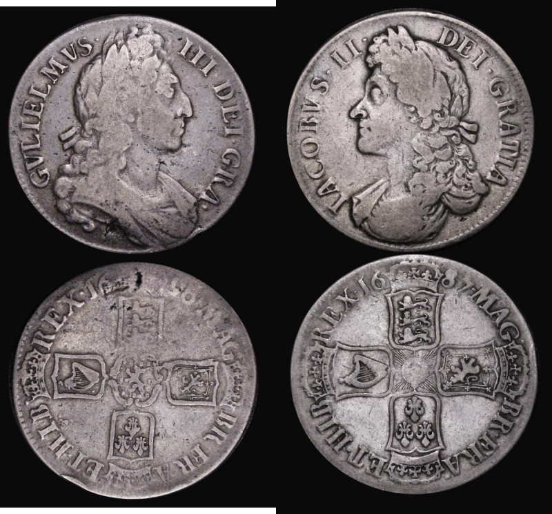 Crowns (2) 1687 ESC 78, Bull 743 About Fine, 1696 OCTAVO First Bust ESC 89, Bull...