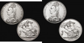 Crowns 1890 ESC 300, Bull 2590 (2) the first NEF with a small flan flaw in the obverse field, the second NEF with some hairlines

 Estimate: GBP 100...
