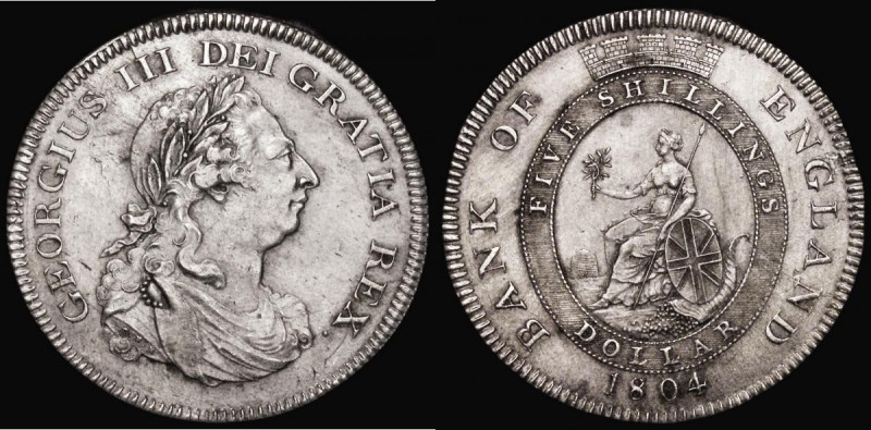 Dollar Bank of England 1804 Inverted K incuse below shield, Top leaf points to t...