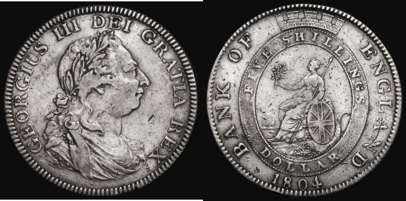 Dollar Bank of England 1804 No Stop after REX, First leaf points to the centre o...