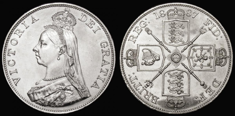 Double Florin 1887 Arabic 1 ESC 395, Bull 2697 A/UNC and lustrous with a few lig...