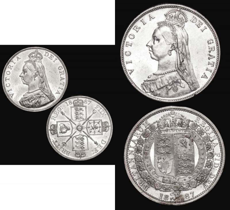 Double Florin 1887 Arabic 1 ESC 395, Bull 2697 A/UNC and lustrous, Halfcrown 188...