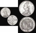 Double Florin 1887 Arabic 1 ESC 395, Bull 2697 A/UNC and lustrous, Halfcrown 1887 Jubilee Head ESC 719, Bull 2771, Davies 640 dies 1A, EF/GEF with som...