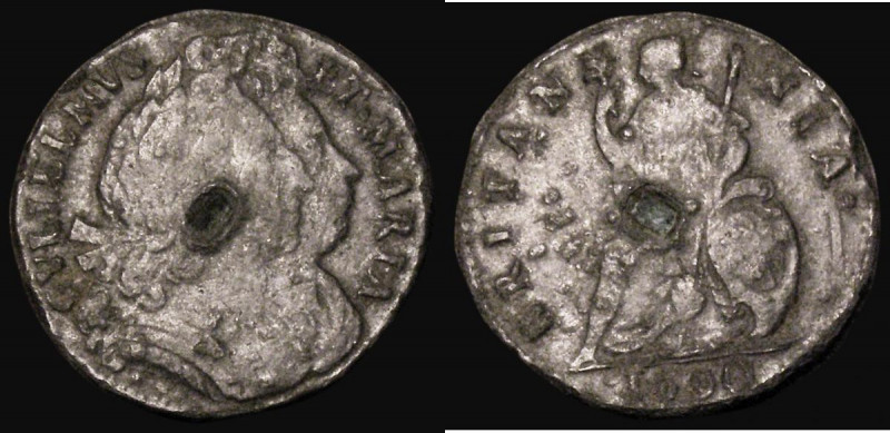 Farthing 1690 Tin, edge not readable, so Peck type uncertain, legends and main d...