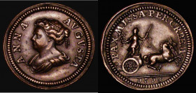 Farthing 1713 Pattern in copper on a large thick flan, dies 5+G, Obverse ANNA AVGVSTA, Reverse: Peace standing in a two-horsed chariot or biga, gallop...