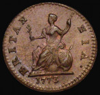 Farthing 1773 Obverse 2, Peck 913 EF the obverse with some small surface flaws

 Estimate: GBP 135 - 185