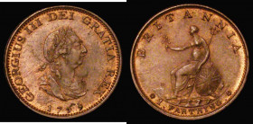 Farthing 1799 Three Berries, Peck 1279 UNC with minor cabinet friction and traces of lustre

 Estimate: GBP 25 - 50