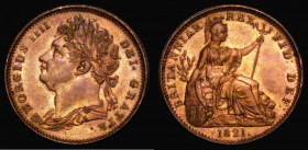 Farthing 1821 Obverse 1, Peck 1407 UNC with good subdued lustre

 Estimate: GBP 30 - 60