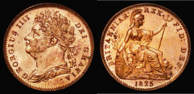Farthing 1825 Obverse 1, 1 in date has no top serif, Peck 1414, UNC with practically full lustre, minor spots on the reverse barely detract, a choice ...