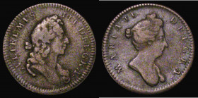 Farthing Pattern or medalet William and Mary undated , Obverse: Bust of William III right, GVLIELMVS . III . DEI . GRA . Reverse: Bust of Mary right M...