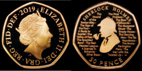Fifty Pence 2019 Sherlock Holmes S.H61 Gold Proof FDC, no box or certificate, Rare with a low mintage of just 600 pieces

 Estimate: GBP 800 - 1000