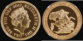 Five Pounds Gold 2017 200th Anniversary of the Re-introduction of the Gold Sovereign S.SE15 in an NGC holder and graded MS69 DPL

 Estimate: GBP 240...