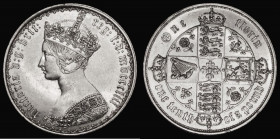 Florin 1853 ESC 808, Bull 2826 Bright NEF/EF the obverse with some light hairlines

 Estimate: GBP 40 - 80