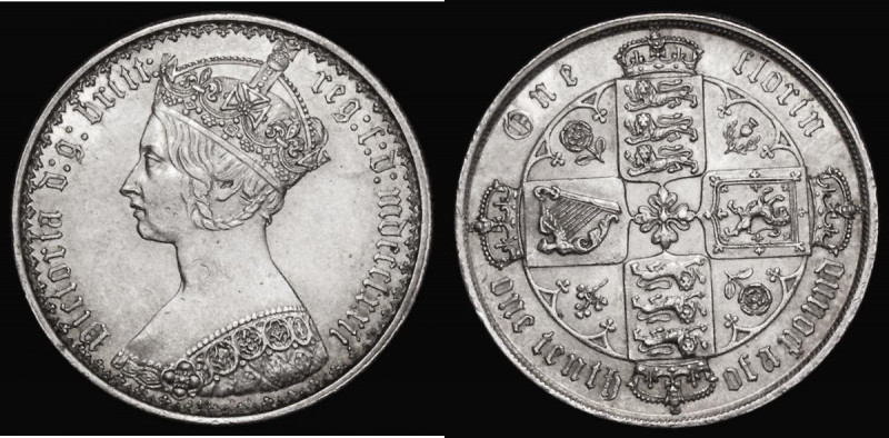 Florin 1872 Top Cross on reverse overlaps the border beads ESC 840, Bull 2878, D...