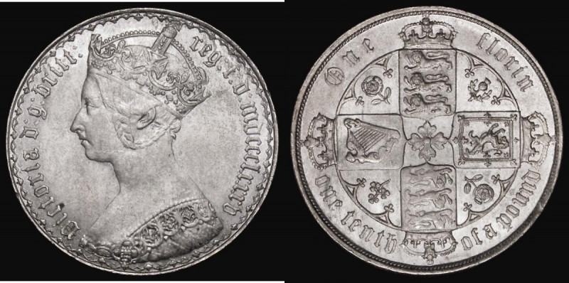 Florin 1885 Longer Arcs ESC 861, Bull 2909 UNC or very near so, the obverse ligh...