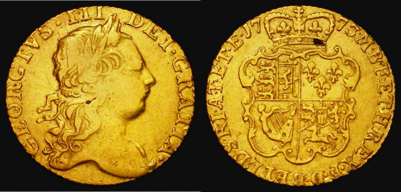 Guinea 1773 S.3727 Fine with some thin scratches and a flan flaw on the crown
...