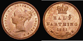 Half Farthing 1851 First 1 over 5 in date, unlisted by Peck, type as Peck 1597, UNC with around 50% lustre, the reverse with some spots by HALF

 Es...