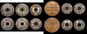 Palestine (6) 20 Mils (2) 1933 KM#5 VF, 1934 KM#5 NVF with some toning, Rare, 10 Mils 1937 KM#4 VF, Five Mils (2) 1934 KM#3 Good Fine, scarce, 1935 KM...