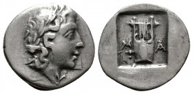 Hemidrachm AR
Lycian League, Masicytes, c. 44-18 BC, Laureted head of Apollo right / Lyre, XXXXXXXXXXX
17 mm, 1,82 g