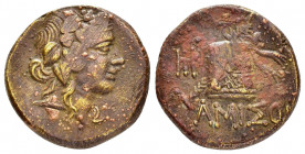 Bronze AE
Pontos, Amisos, Time of Mithradates VI Eupator (105-90/90-85 BC), Head of Dionysos right, wearing ivy wreath / AMI?OY, Thyrsos leaning agai...