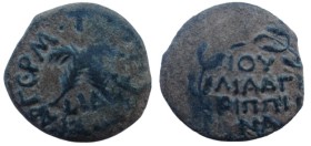 Bronze Æ
Judaea, 52-59, Procurator Antoninus Felix, Crossed palms, date below
Meshorer 342; Hendin 1347