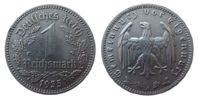 1 Reichsmark Ni
1935 A (Berlin)
J. 354
