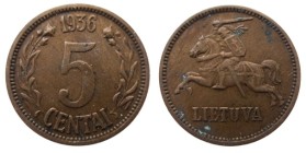 5 Centai Cu
Lithuania, 1936