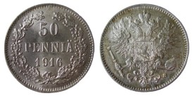 50 Pennia AR
Finnland, 1916
19 mm, 2,55 g
KM# 2.2, Schön# 5