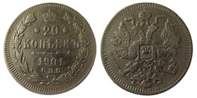 20 Kopek AR
Nicolaus II, 1901
23 mm, 3,60 g