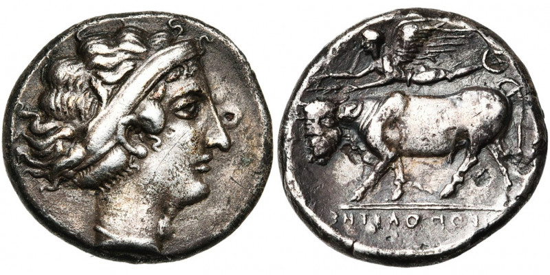 CAMPANIE, NEAPOLIS, AR didrachme, 400-360 av. J.-C. D/ T. de nymphe à d., la che...