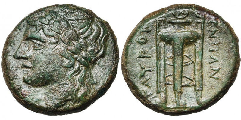 SICILE, TAUROMENION, AE bronze, 315-212 av. J.-C. D/ APXAΓETAΣ T. l. d''Apollon ...