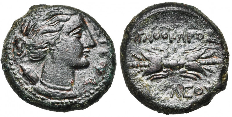 SICILE, SYRACUSE, Agathoclès (317-289), bronze, 306-289 av. J.-C. D/ ΣΩΤΕΙΡΑ B. ...