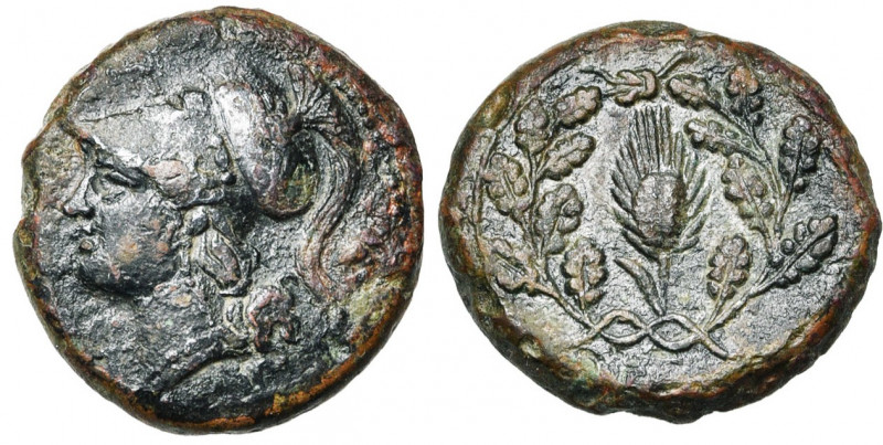 SICILE, SYRACUSE, Pyrrhus (278-275), bronze. D/ T. d''Athéna casquée à g. Derriè...