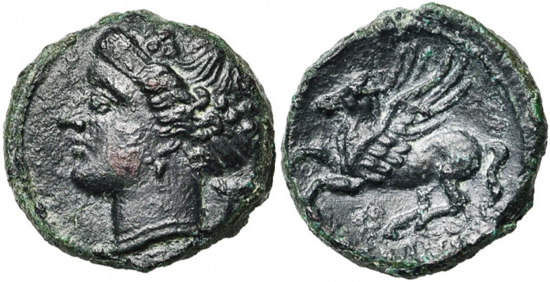 SICILE, SYRACUSE, Hiéron II (275-216), AE bronze. D/ T. fém. à g. Derrière, bucr...