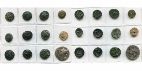 MACEDOINE, lot de 11 bronzes et 1 tétradrachme: Royaume, Alexandre III, T. d''Héraclès/Arc dans un carquois et massue (2); tétradrachme posthume, vers...