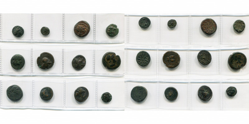 MYSIE, lot de 12 bronzes: Cyzique, T. de Coré Soteira/Trépied, T. de Coré Soteir...
