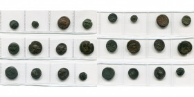 MYSIE, lot de 12 bronzes: Cyzique, T. de Coré Soteira/Trépied, T. de Coré Soteira/Amphore, T. de Coré Soteira/Inscription dans une couronne, T. de tau...
