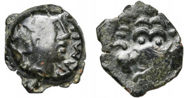 GAULE CELTIQUE, Senones, AE bronze, avant 52 av. J.-C. Type à l''aigle. D/ T. à d., la chevelure disposée en quatre larges mèches. Devant, GIAMILOS. R...