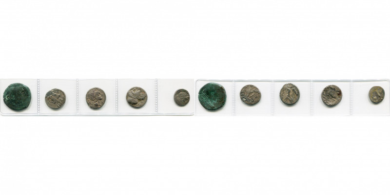 lot de 5 p.: semis, 6,36 g; C. Fonteius, denier, Cr. 290/1; L. Flaminius Chilo, ...