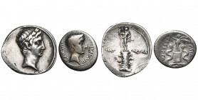 AUGUSTE (-27-14), AR denier, 29-27 av. J.-C., atelier italien. D/ T. l. à d. R/ IMP - CAESAR Colonne ornée de trois proues de chaque côté et de deux a...