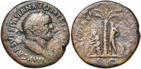 VESPASIEN (69-79), AE sesterce, 71, Rome. D/ IMP CAES VESPASIAN AVG P M TR P P P COS III T. l. à d. R/ IVDAEA CAPTA/ SC La Judée assise à g. sur une c...